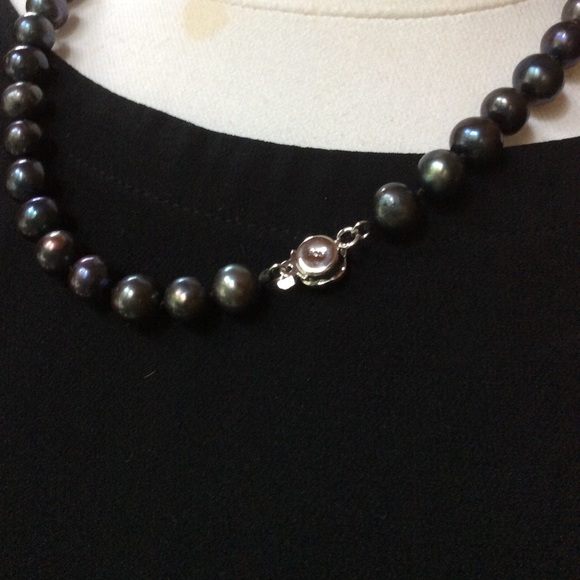Sterling Silver Black iridescence Pearl Necklace 925 - Picture 12 of 12